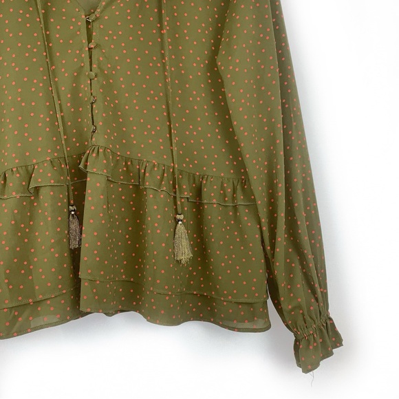 Olive Green Ruffle Blouse - Picture 2 of 7